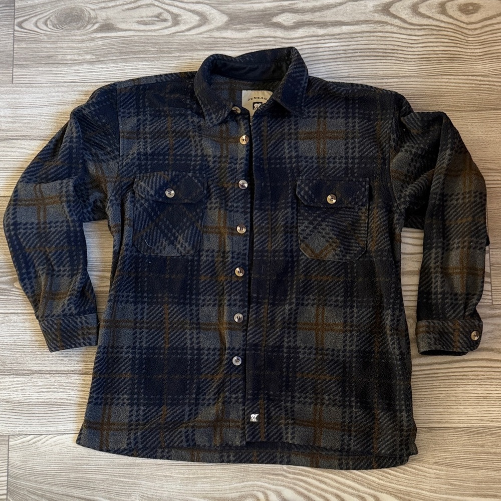 Navy and Brown Fleece Shirt Jacket
